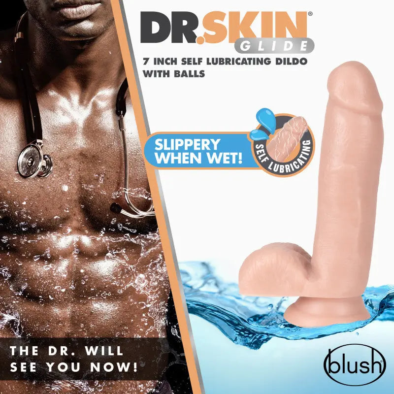 Dr. Skin Glide 7 Inch Self Lubricating Dildo Blush Novelty